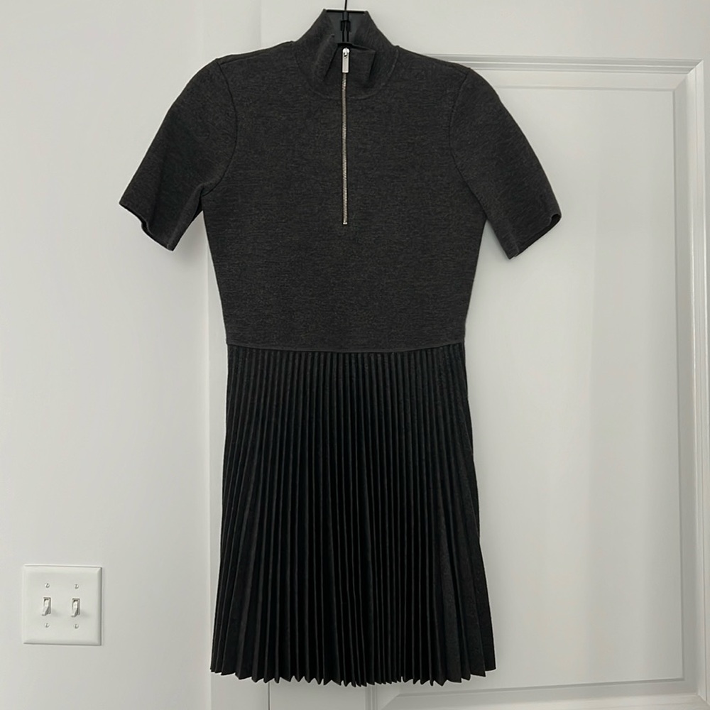 Theory Black Short Sleeve Pleated Mini Dress